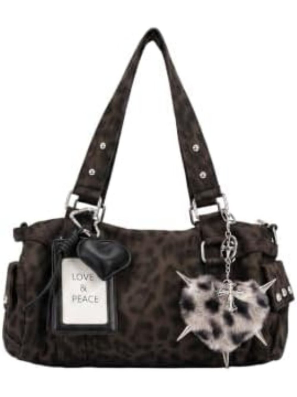 Trendy Leopard Print Crossbody Shoulder Bag with Heart Charm - Y2K Style